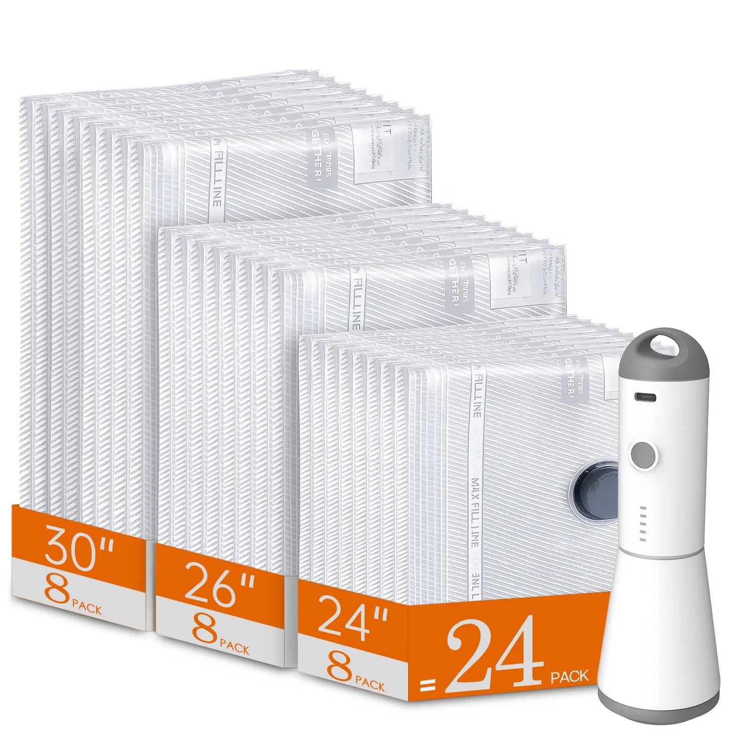 【Summer Vibes】Vacease Cordless Travel Vacuum Bag Set with Rechargeable Air Pump,9/12/15/24-Pack Space Saving Storage Bags, Airtight Resealing Sealed Organizers for Luggage, Sturdy Lightweight Clothes Storage Solution, Vacuum Bags for Travel