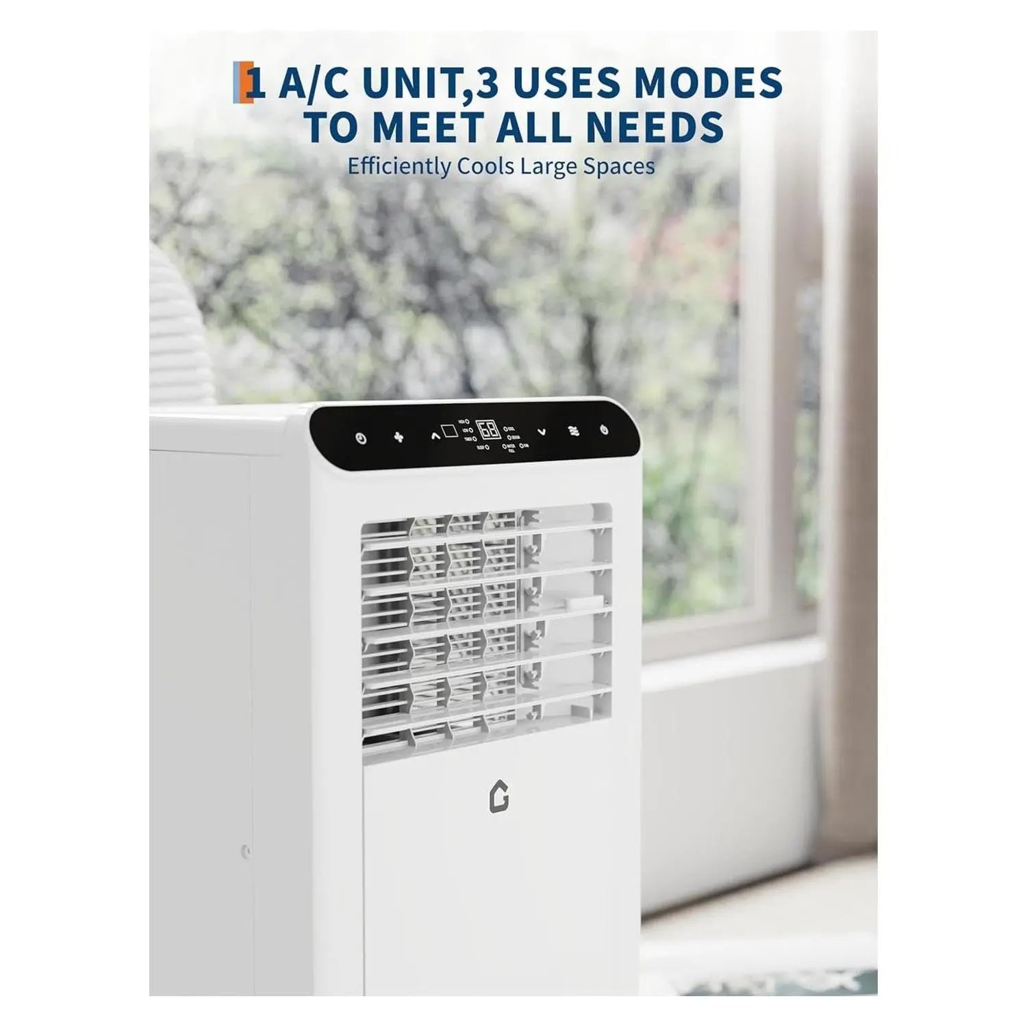 Garvee 8000 BTU Portable Air Conditioner with 3-In-1 Cooling, Dehumidifier, and Fan Functions for Rooms up to 350 Sq. Ft., Featuring Quiet Operation, Touch Panel, Remote Control, Washable Filter, and 24-Hour Timer