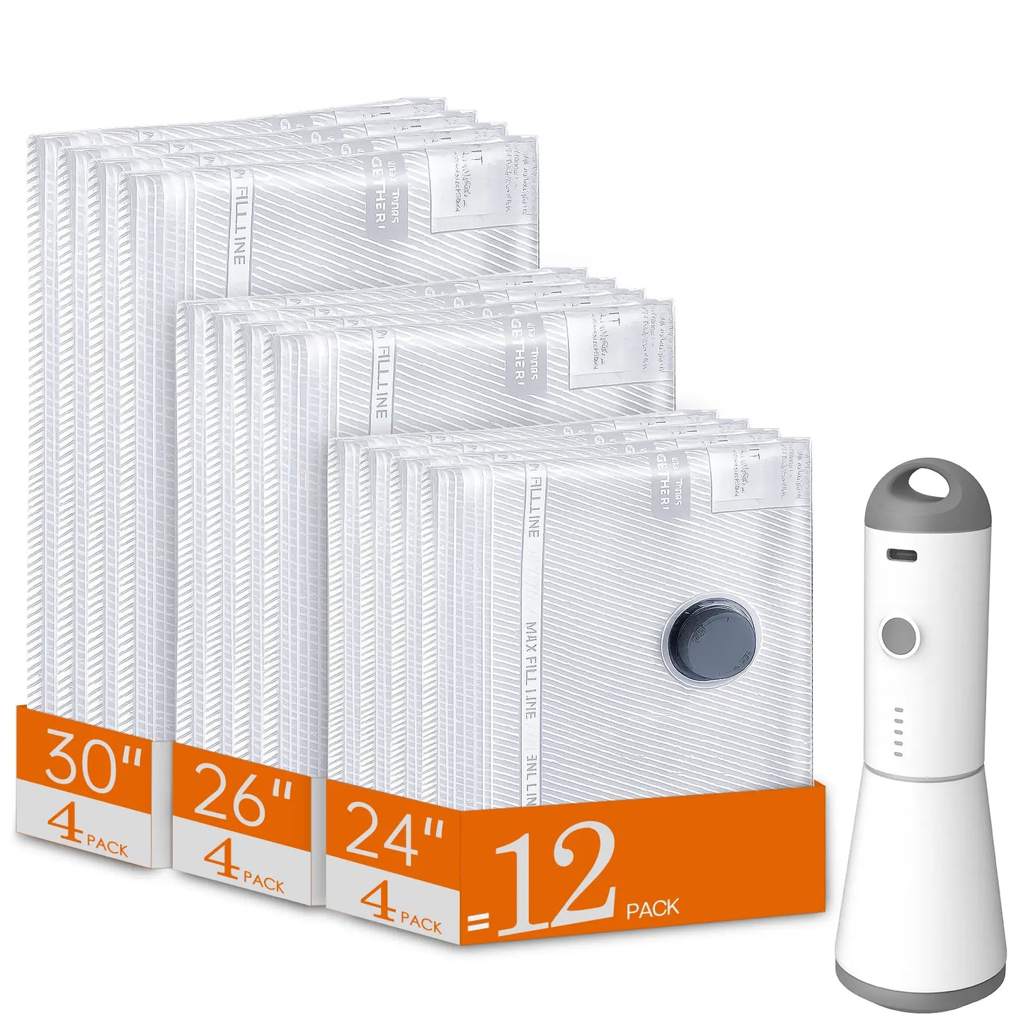 【Summer Vibes】Vacease Cordless Travel Vacuum Bag Set with Rechargeable Air Pump，9/12/15/24-Pack Space Saving Storage Bags, Airtight Resealing Sealed Organizers for Luggage, Sturdy Lightweight Clothes Storage Solution, Vacuum Bags for Travel