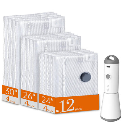 【Summer Vibes】Vacease Cordless Travel Vacuum Bag Set with Rechargeable Air Pump，9/12/15/24-Pack Space Saving Storage Bags, Airtight Resealing Sealed Organizers for Luggage, Sturdy Lightweight Clothes Storage Solution, Vacuum Bags for Travel