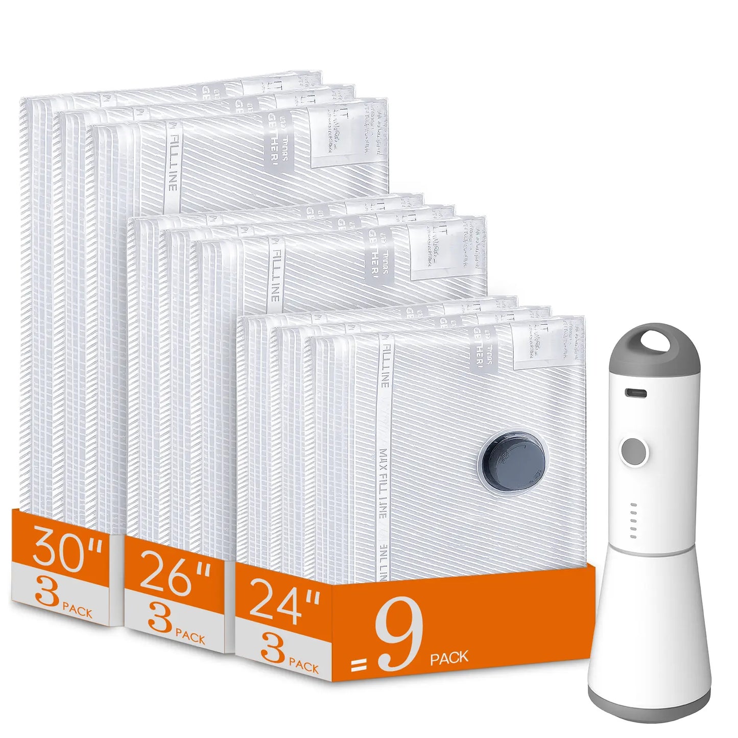 【Summer Vibes】Vacease Cordless Travel Vacuum Bag Set with Rechargeable Air Pump，9/12/15/24-Pack Space Saving Storage Bags, Airtight Resealing Sealed Organizers for Luggage, Sturdy Lightweight Clothes Storage Solution, Vacuum Bags for Travel