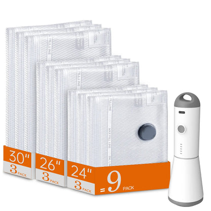 【Summer Vibes】Vacease Cordless Travel Vacuum Bag Set with Rechargeable Air Pump，9/12/15/24-Pack Space Saving Storage Bags, Airtight Resealing Sealed Organizers for Luggage, Sturdy Lightweight Clothes Storage Solution, Vacuum Bags for Travel