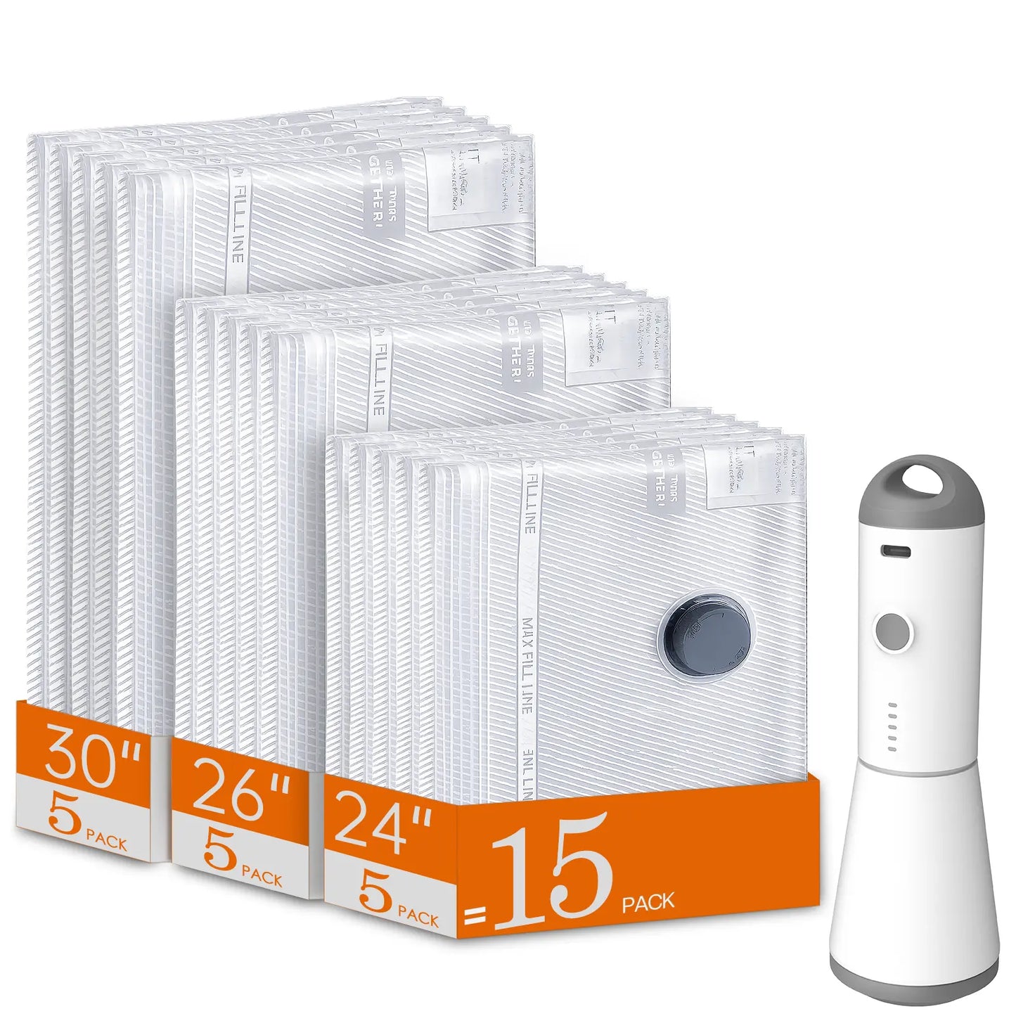 【Summer Vibes】Vacease Cordless Travel Vacuum Bag Set with Rechargeable Air Pump，9/12/15/24-Pack Space Saving Storage Bags, Airtight Resealing Sealed Organizers for Luggage, Sturdy Lightweight Clothes Storage Solution, Vacuum Bags for Travel