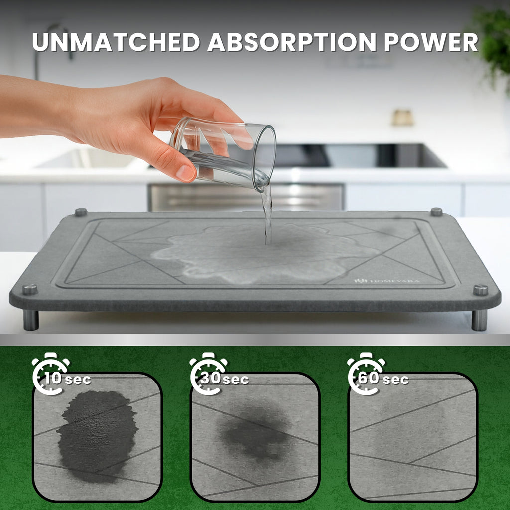 Stone Dish Drying Mat with 2 Tier Bamboo Rack for Kitchen Counter.