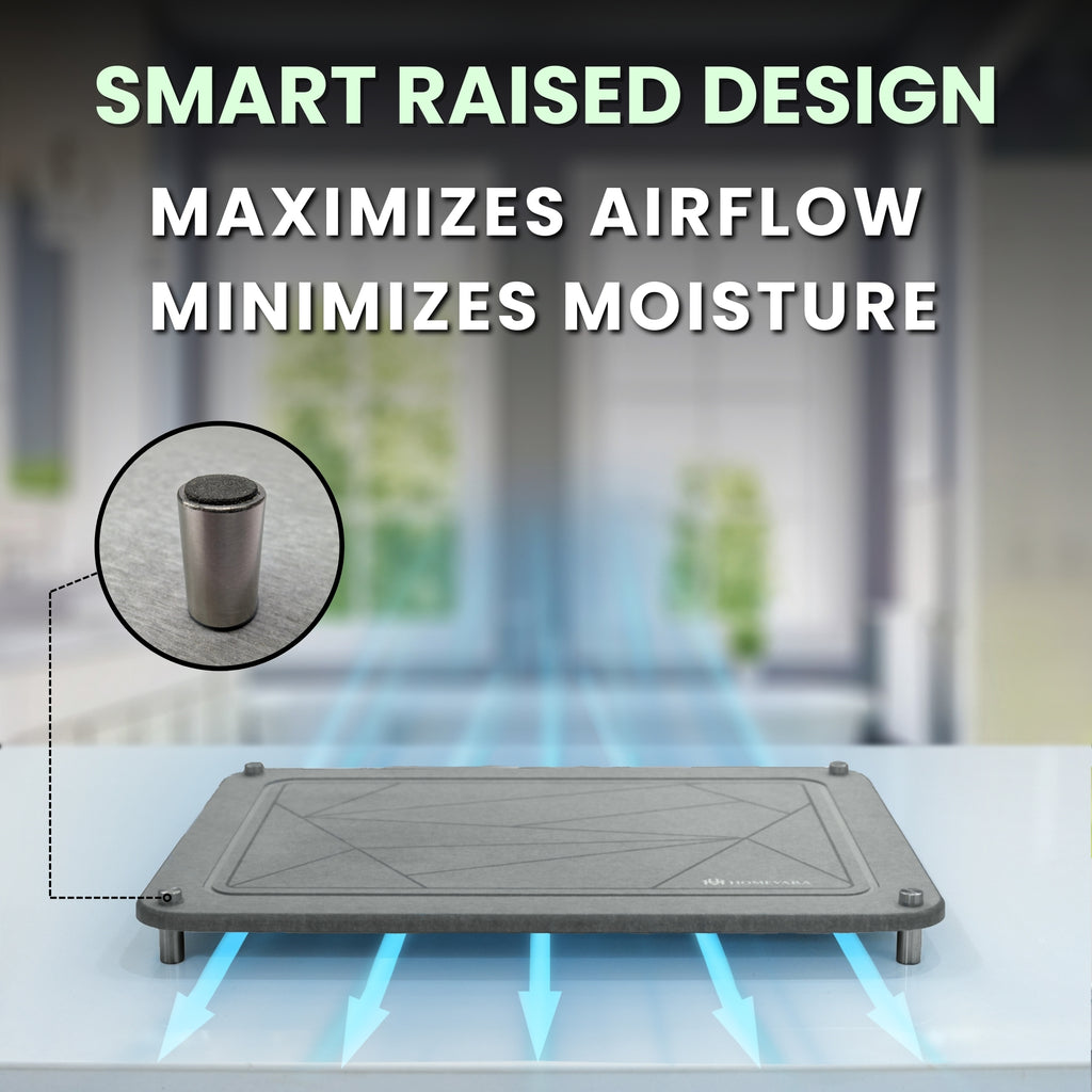 Stone Dish Drying Mat with 2 Tier Bamboo Rack for Kitchen Counter.