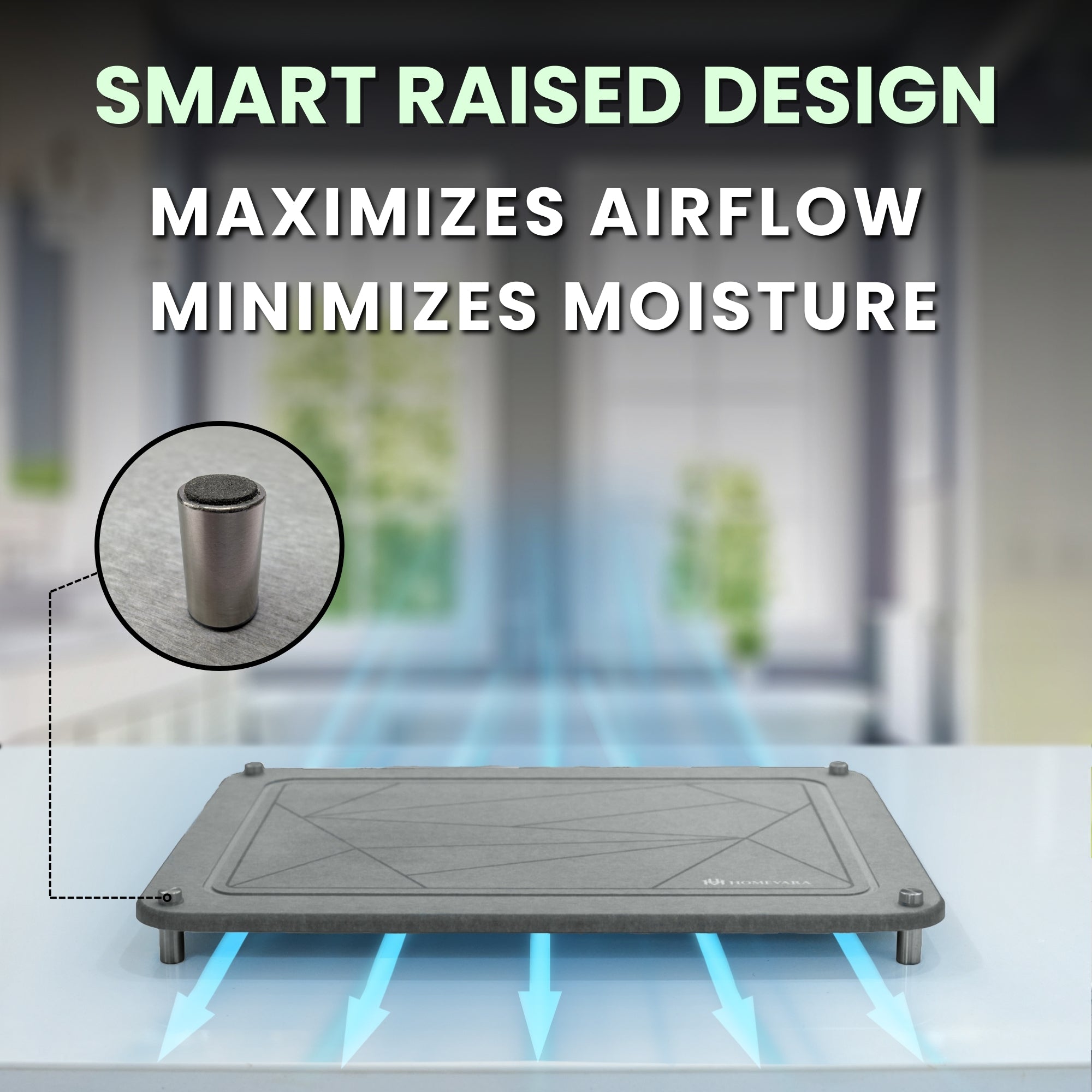 Stone Dish Drying Mat with 2 Tier Bamboo Rack for Kitchen Counter.