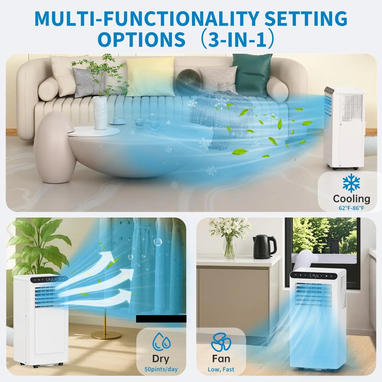 Garvee 8000 BTU Portable Air Conditioner with 3-In-1 Cooling, Dehumidifier, and Fan Functions for Rooms up to 350 Sq. Ft., Featuring Quiet Operation, Touch Panel, Remote Control, Washable Filter, and 24-Hour Timer