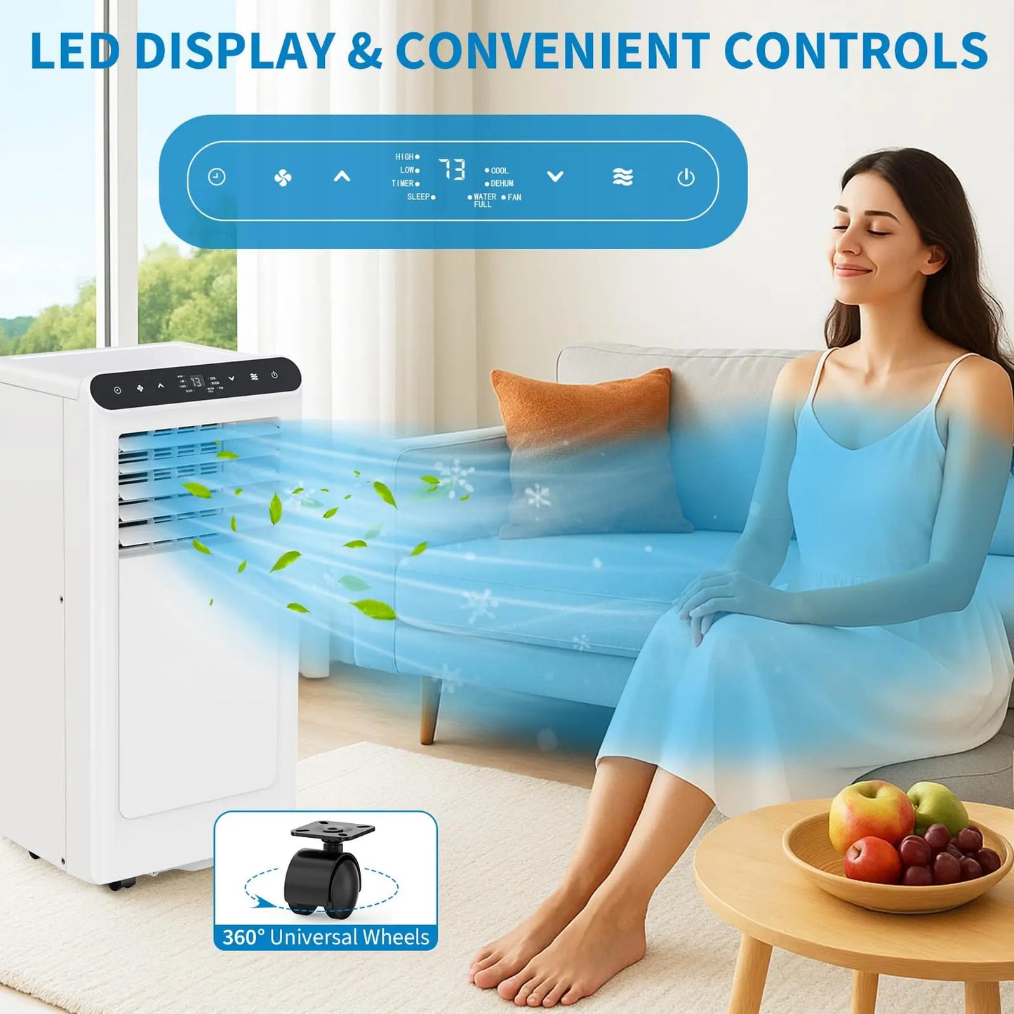 Garvee 8000 BTU Portable Air Conditioner with 3-In-1 Cooling, Dehumidifier, and Fan Functions for Rooms up to 350 Sq. Ft., Featuring Quiet Operation, Touch Panel, Remote Control, Washable Filter, and 24-Hour Timer