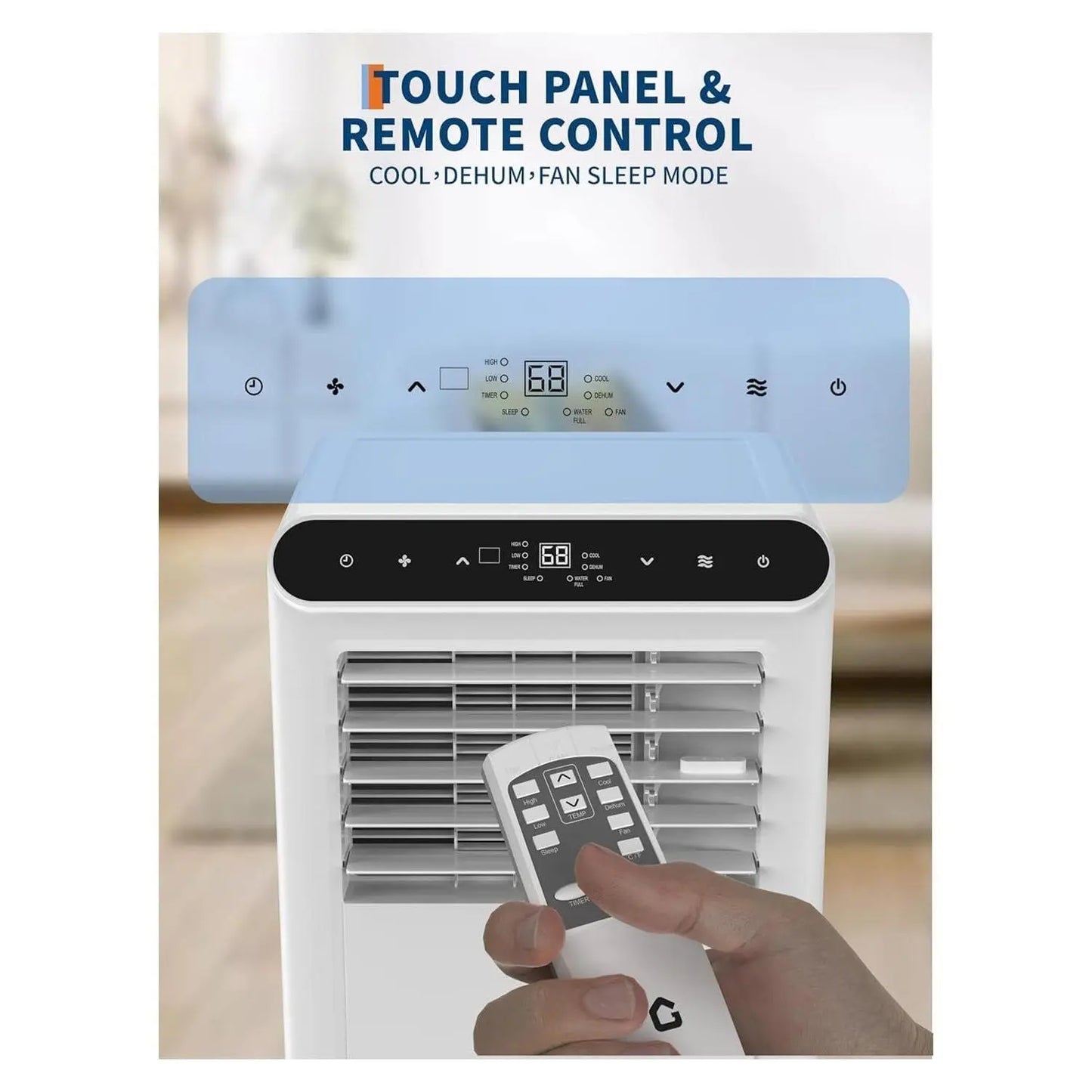 Garvee 8000 BTU Portable Air Conditioner with 3-In-1 Cooling, Dehumidifier, and Fan Functions for Rooms up to 350 Sq. Ft., Featuring Quiet Operation, Touch Panel, Remote Control, Washable Filter, and 24-Hour Timer